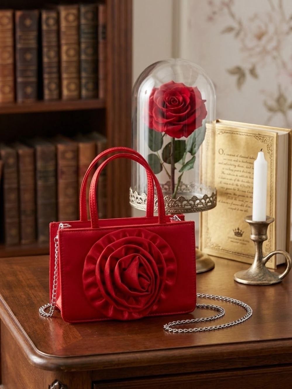 RITA ORA for Primark Red Floral Rosette Shoulder Chain Strap Clutch